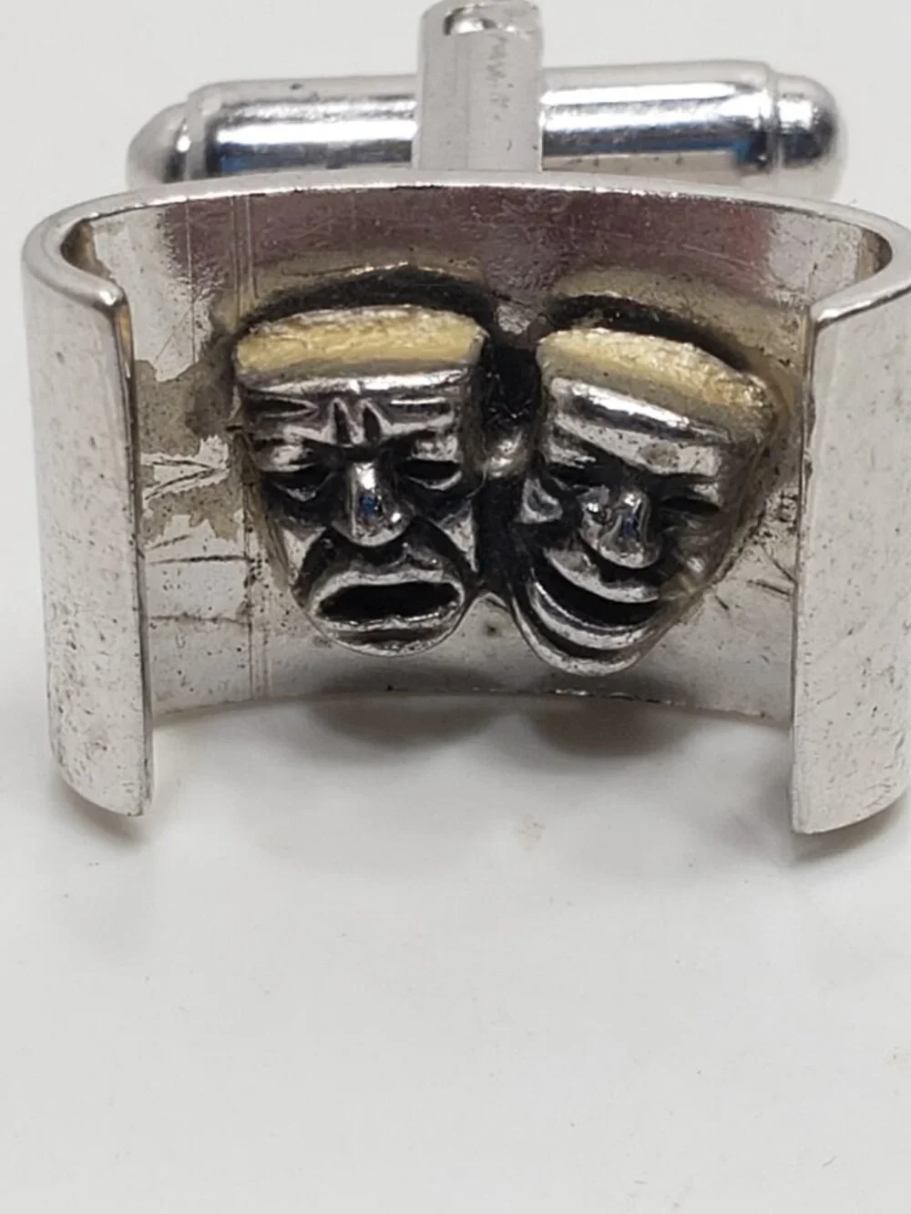 Vintage Comedy Tragedy Theater Mask Cufflinks Silver Tone Mens Formal Set